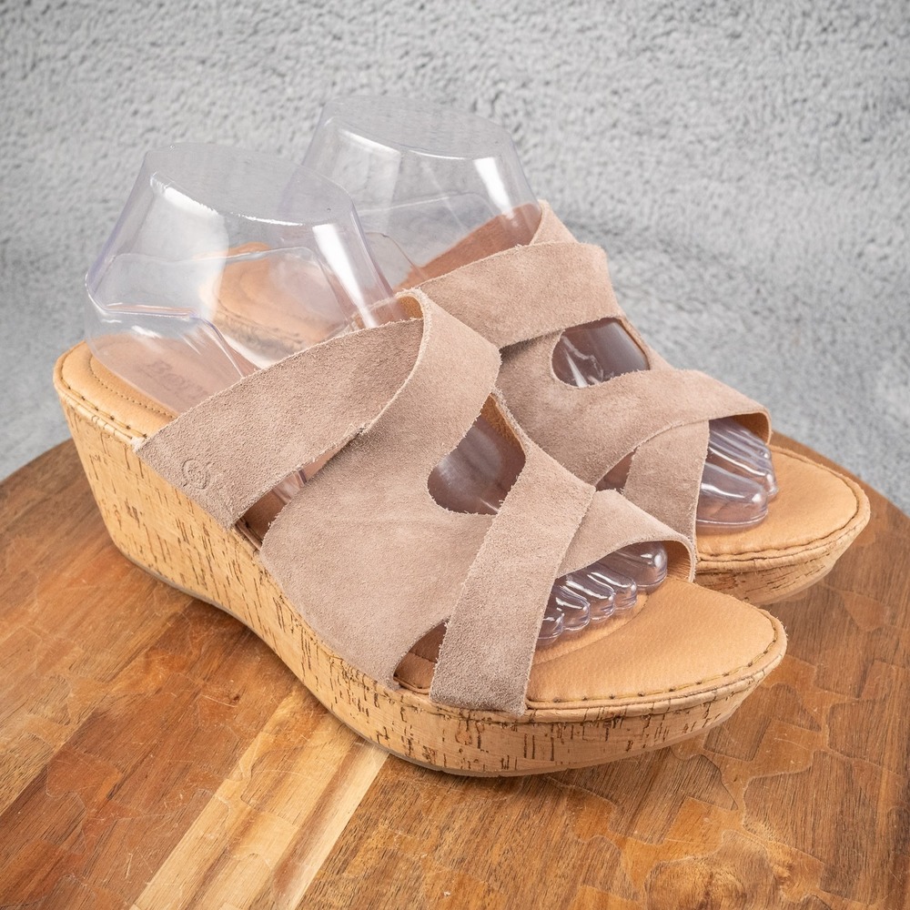 BORN Tan Leather Cork WedgeAnkle Strap Sandals Size 11 Summer Boho
